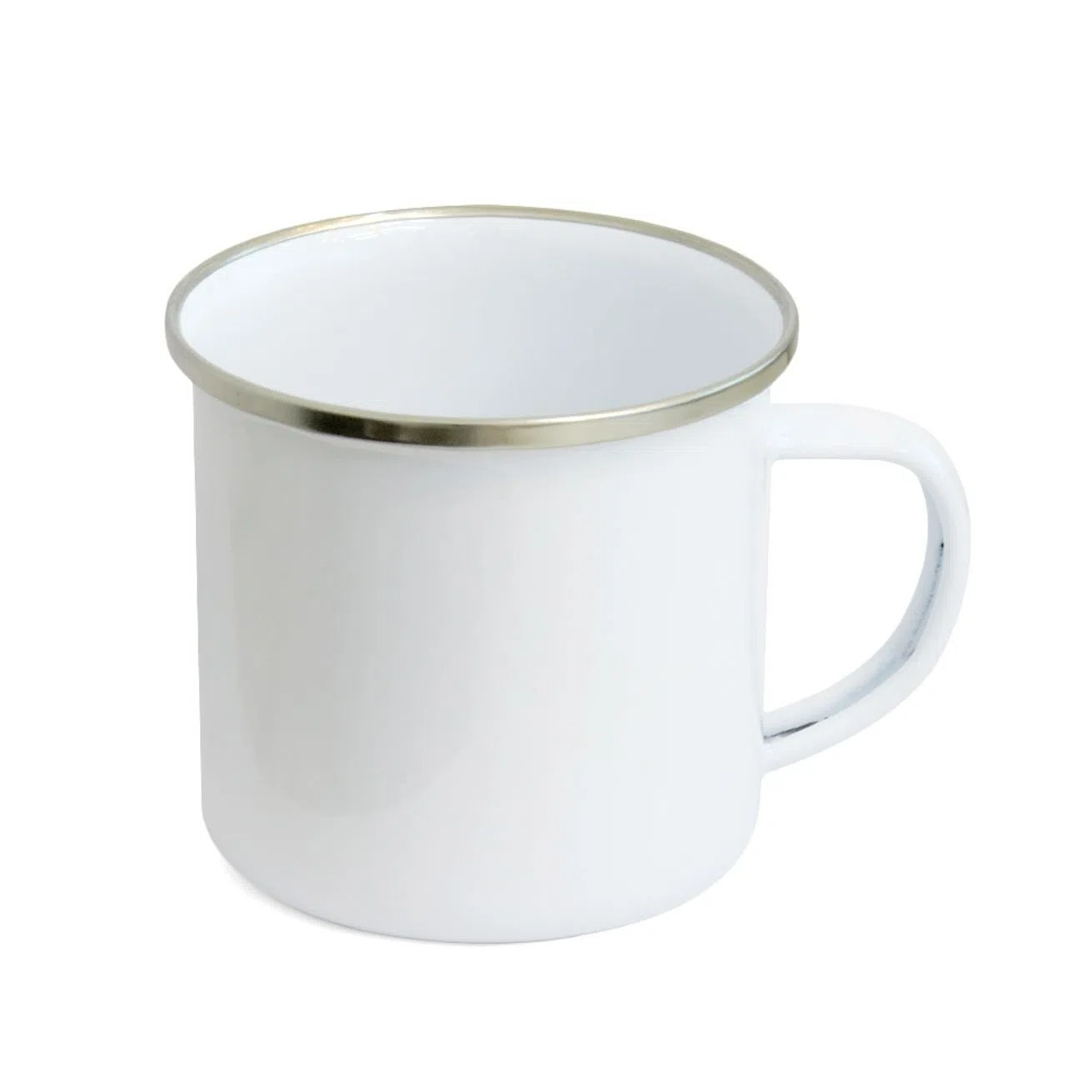 Caneca Ágata Esmaltada INOX Branca Borda Prata - escolha a estampa